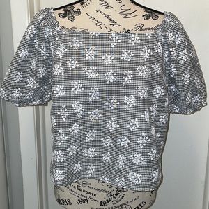 MID Checkered and floral crop top - NWT - Size XL - scoop neck - Gray and white